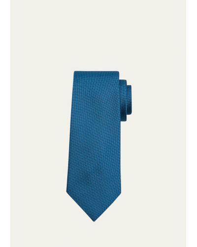 Charvet Herringbone Silk Tie - Blue
