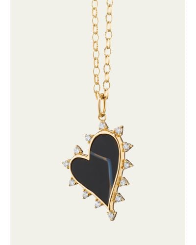 Monica Rich Kosann Black Agate Heart Necklace With Diamonds - White