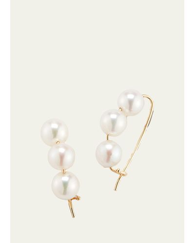Mizuki 14k Gold Large 3-pearl Earrings - White