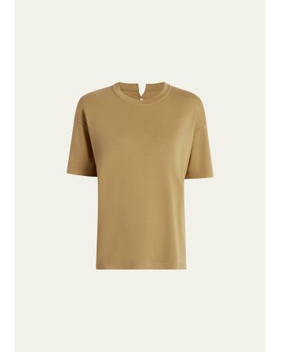 Another Tomorrow Luxe Seamed Cotton Short Sleeve T-shirt - Natural