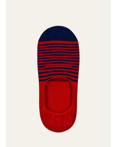 Marcoliani Invisible Touch Striped No-show Socks - Red