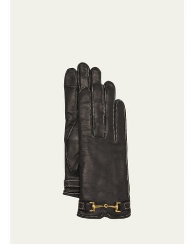 Agnelle Classic Buckled Leather & Cashmere Gloves - Black