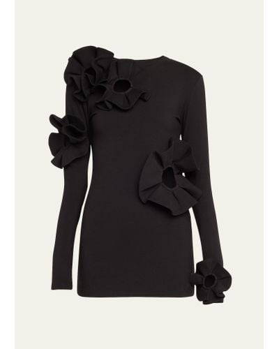 Area Cutout Mini Dress With Ruffle Floral Details - Black