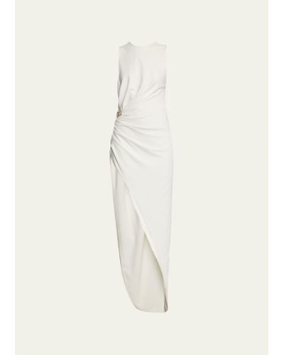 Reem Acra Cutout Crystal Side Slit Asymmetric Dress - Natural