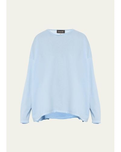 Eskandar Long Sleeve Double Edge Scoop Neck Shirt (mid Plus Length) - Blue