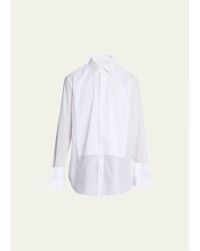 Brioni Pleated Poplin French-cuff Dress Shirt - White