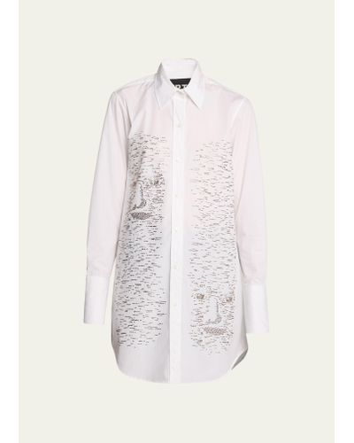 Libertine Bark Man Long Classic Button-front Shirt With Crystal Embellishment - White