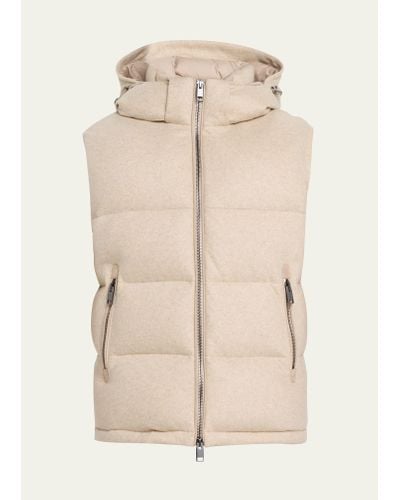 Brioni Cashmere-wool Hooded Puffer Vest - Natural