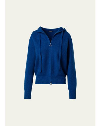 Akris Drawstring Cashmere Hooded Jacket - Blue