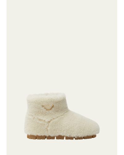 Prada Shearling Cozy Ankle Boots - Natural