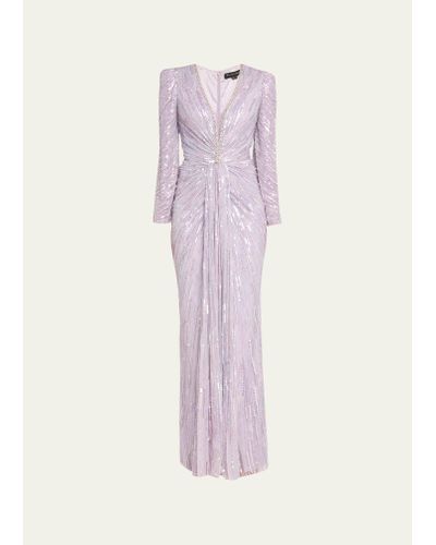 Jenny Packham Darcy Embellished Gown With Gathered Front - Pink