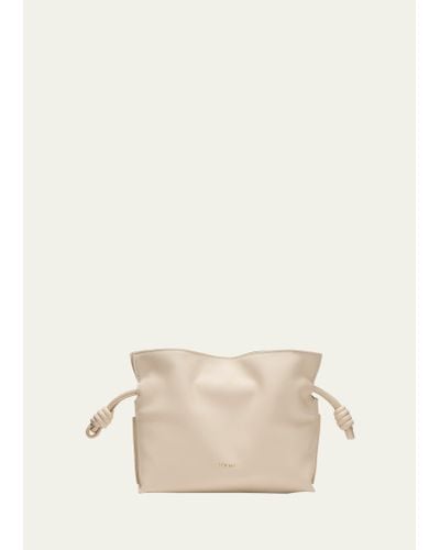 Loewe Flamenco Mini Clutch Bag In Napa Leather With Golden Foil Anagram - Natural