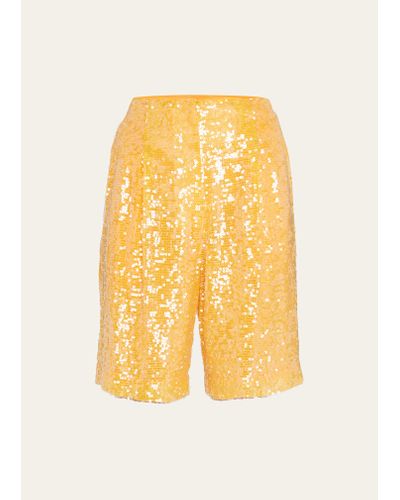 LAPOINTE High-rise Sequin Pleated Bermuda Shorts - Yellow