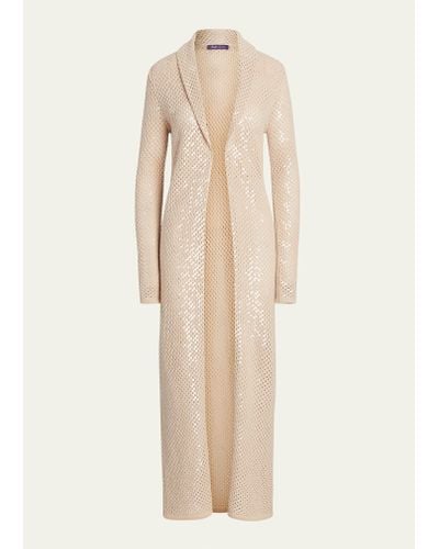 Ralph Lauren Collection Cashmere Open-knit Cardigan With Sequin Details - Natural