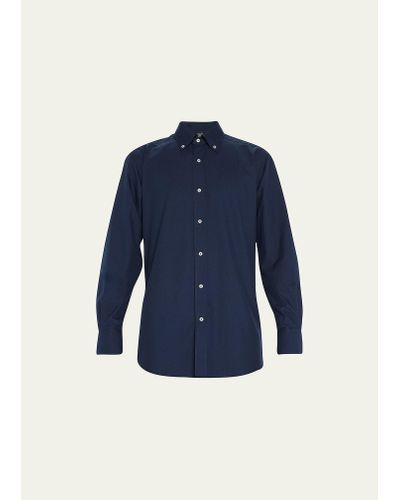 Bergdorf Goodman Sea Island Solid Sport Shirt - Blue