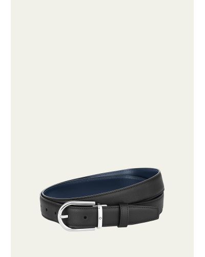 Montblanc Horseshoe-buckle Reversible Leather Belt - Blue