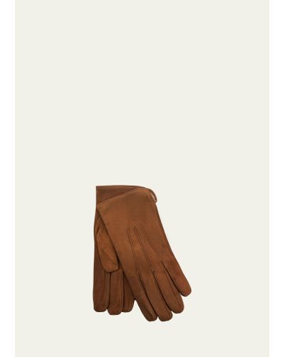 Bergdorf Goodman Cashmere-lined Suede Gloves - Brown