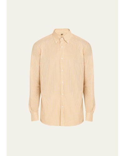 Bergdorf Goodman Cotton Micro-check Sport Shirt - Natural