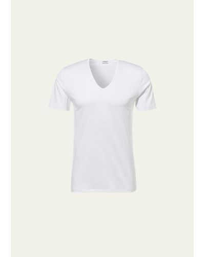 Zimmerli of Switzerland Sea Island V-neck Cotton T-shirt - White