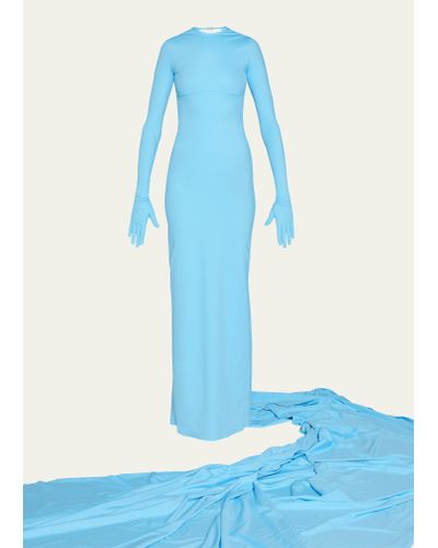 Balenciaga Gloved Swimsuit Gown - Blue