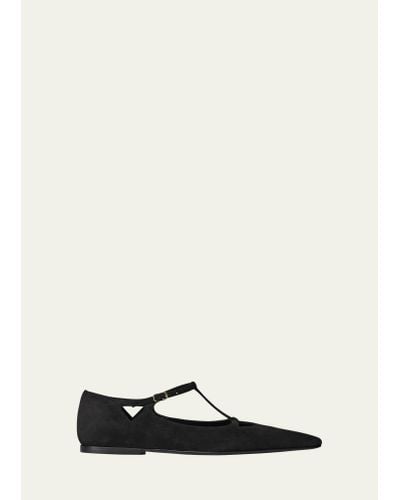 The Row Cyd Suede Mary Jane Ballerina Flats - White