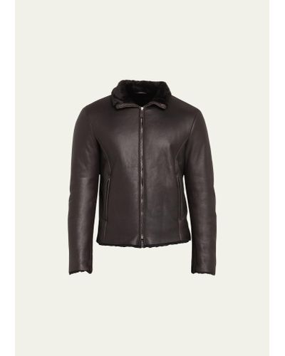 Giorgio Armani Shearling-lined Leather Jacket - Black