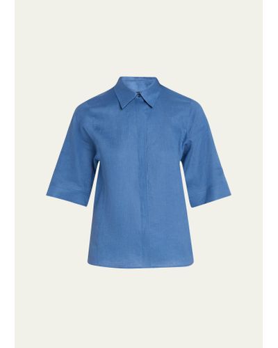Akris Linen Voile Collared Boxy Shirt - Blue
