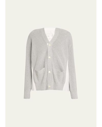 Sacai Pleated-back Knit Button Down Cardigan - White