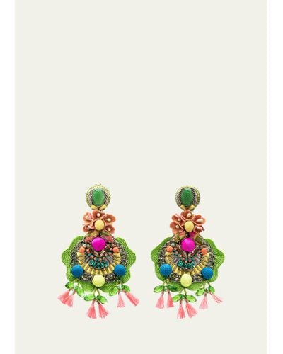 Ranjana Khan Multicolor Chandelier Earrings With Tassels - White