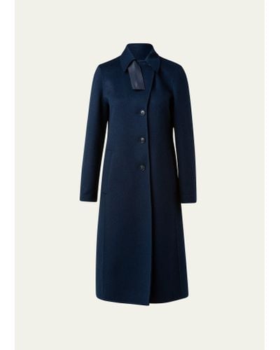 Akris Cashmere Double-face Coat W/ Leather Strap - Blue
