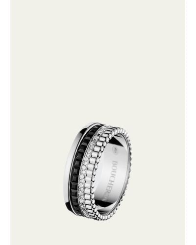 Boucheron Quatre Small Ring In White Gold With Diamonds And Black Pvd