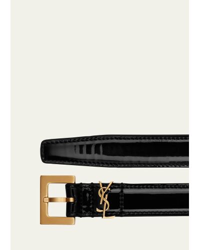 Saint Laurent Ysl Monogram Patent Leather Belt - Black