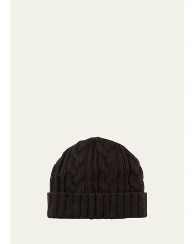 Bergdorf Goodman Cable-knit Cuffed Cashmere Beanie Hat - Black