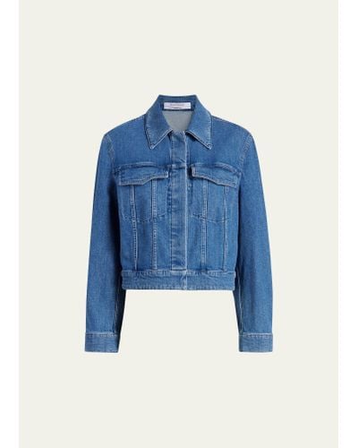 Another Tomorrow Cropped Denim Jacket - Blue