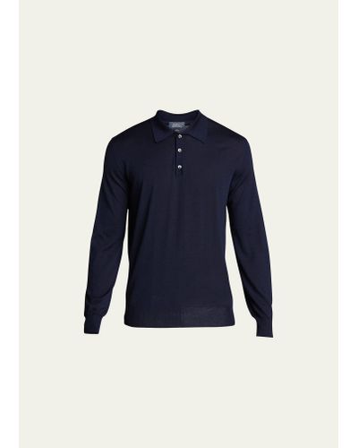 Bergdorf Goodman Long-sleeve Cashmere Polo Sweater - Blue