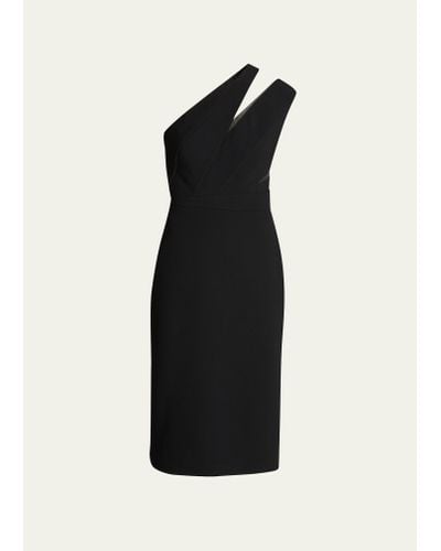 Pamella Roland One-shoulder Cutout Sheath Midi Dress - Black