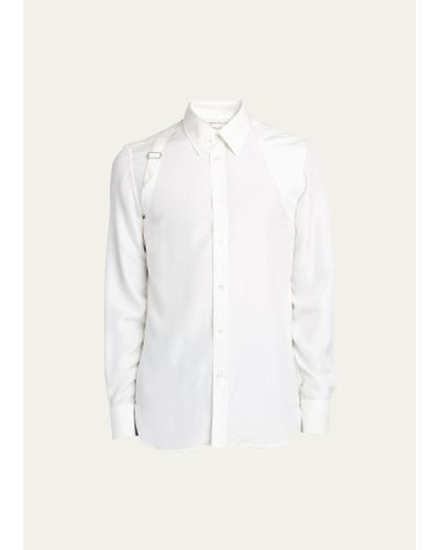 Alexander McQueen Silk Satin Harness Dress Shirt - White