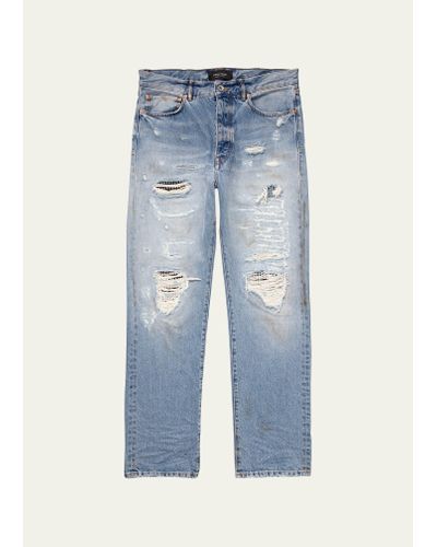 Purple Worn Studded Repair Relaxed-fit Jeans - Blue