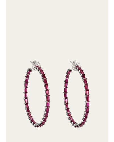 Nam Cho 18k White Gold With Black Rhodium Hoop Earrings With Diamond And Ruby - Pink