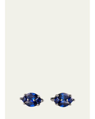 Nam Cho 18k White Gold With Black Rhodium Extra Large Stud Earrings With Blue Sapphire