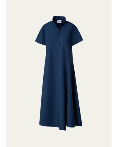 Akris Punto Poplin Midi Dress With Half Circle Handkerchief Hem - Blue
