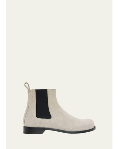Loewe Campo Suede And Crystal Chelsea Boots - White
