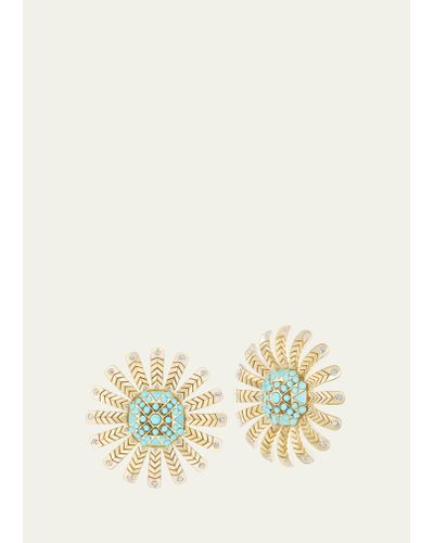 Harwell Godfrey 18k Chubby Sunflower Earrings With Turquoise - Natural