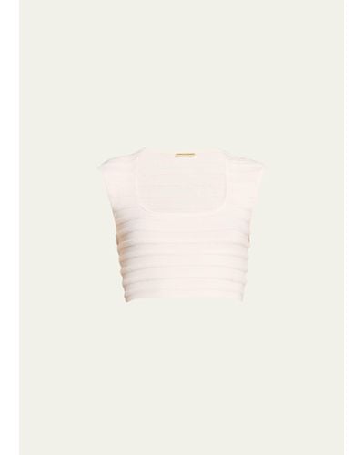 Alexis Emille Square-neck Sleeveless Crop Top - Natural