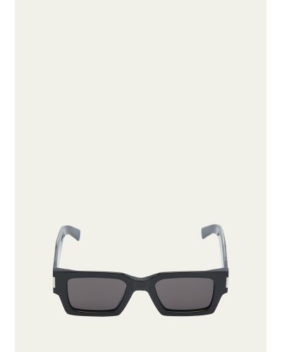 Saint Laurent Rectangle Acetate Sunglasses With Logo - Natural