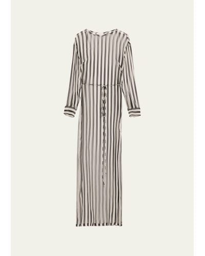 Dries Van Noten Duzcos Long Stripe Silk Dress - White