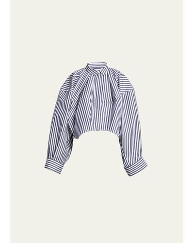 Sacai Stripe Exaggerated-Sleeve Cocoon Cropped Top - Blue