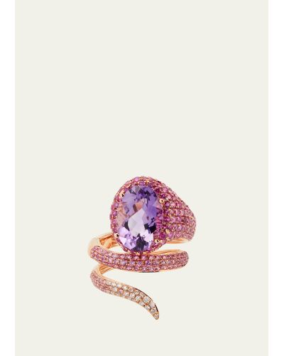 Stefere Rose Gold Pink Sapphire And Amethyst Convertible Ring With Diamond Halo