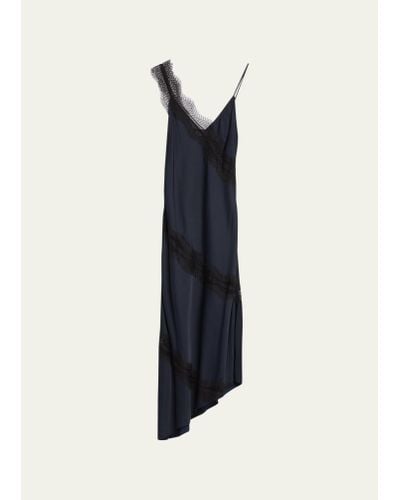 A.L.C. Soleil Satin Lace Asymmetric Maxi Dress - Blue