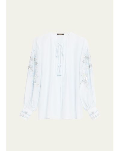 Kobi Halperin Acacia Sequin Floral-embroidered Blouse - White